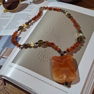 Vintage Handmade Orange Carnelian Natural Stone Beaded Necklace